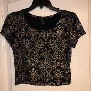 Gold Embroidered Black Crop Top